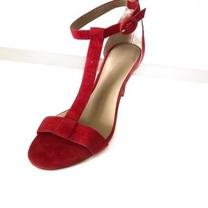 Ann Taylor red suede pointed toe ankle strap heel